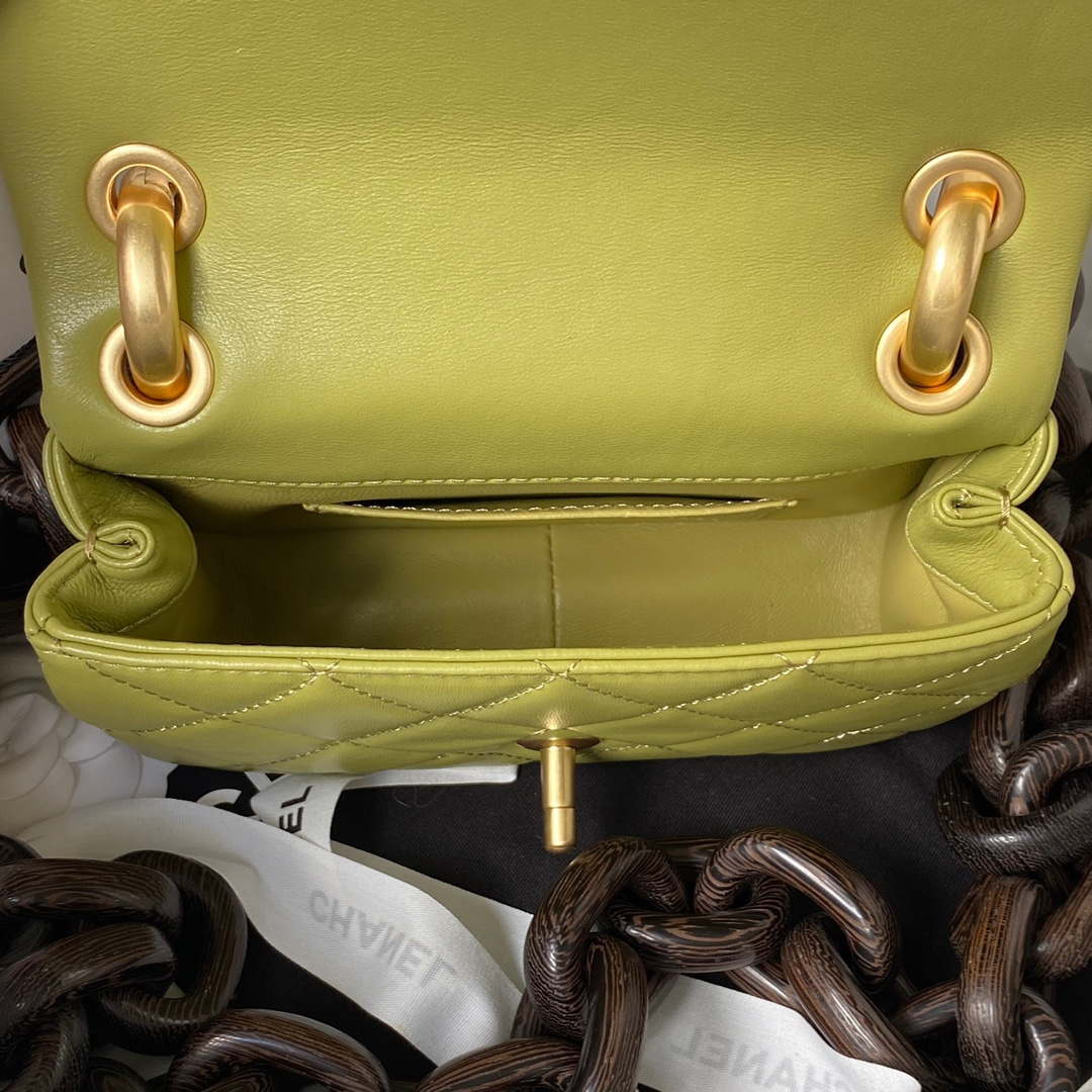 Chanel AS4165 Mini Flap Bag Lambskin Wenge Wood & Gold-Tone Metal Lemon Green - Default Title - View 7
