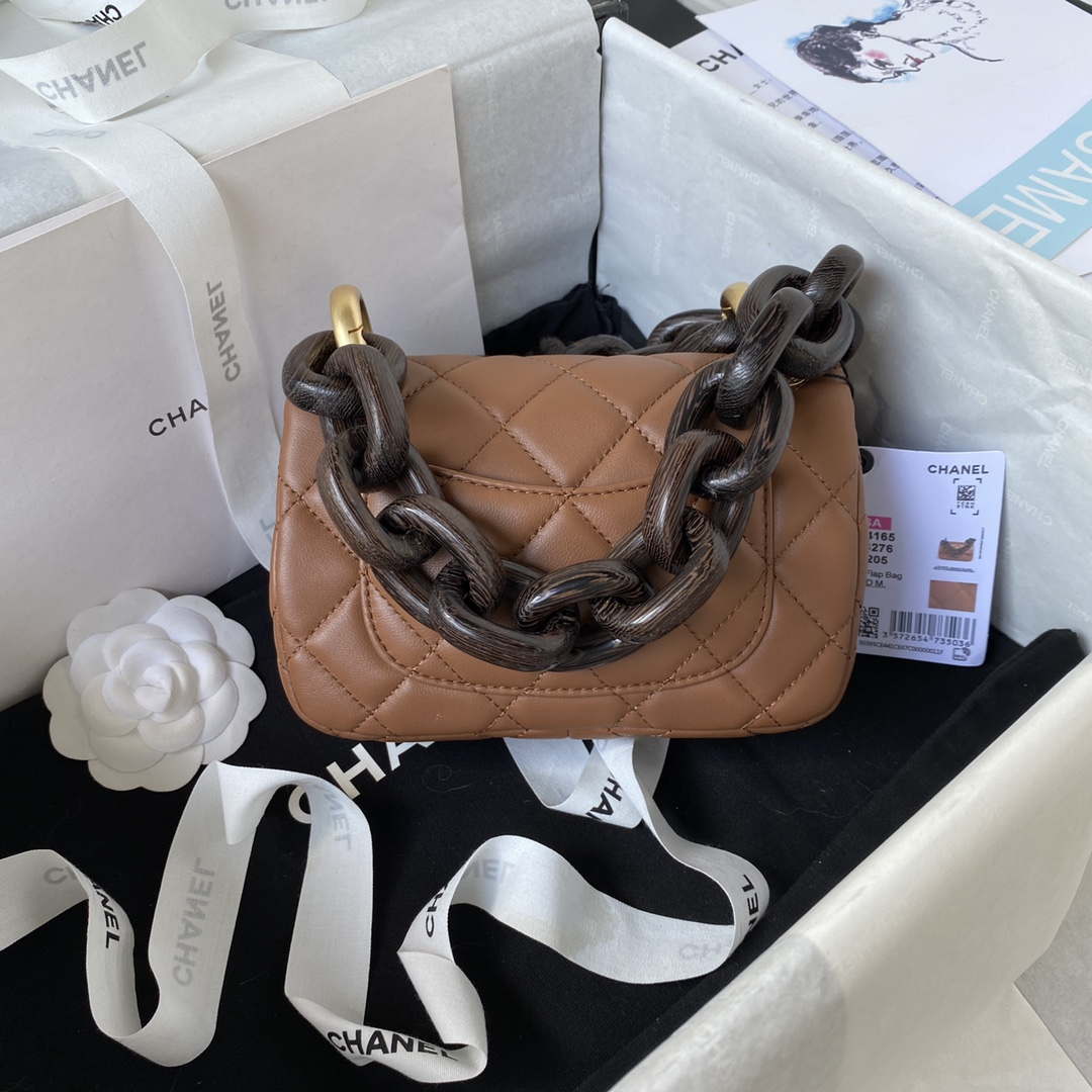 Chanel AS4165 Mini Flap Bag Lambskin Wenge Wood & Gold-Tone Metal Light Brown - Default Title - View 2