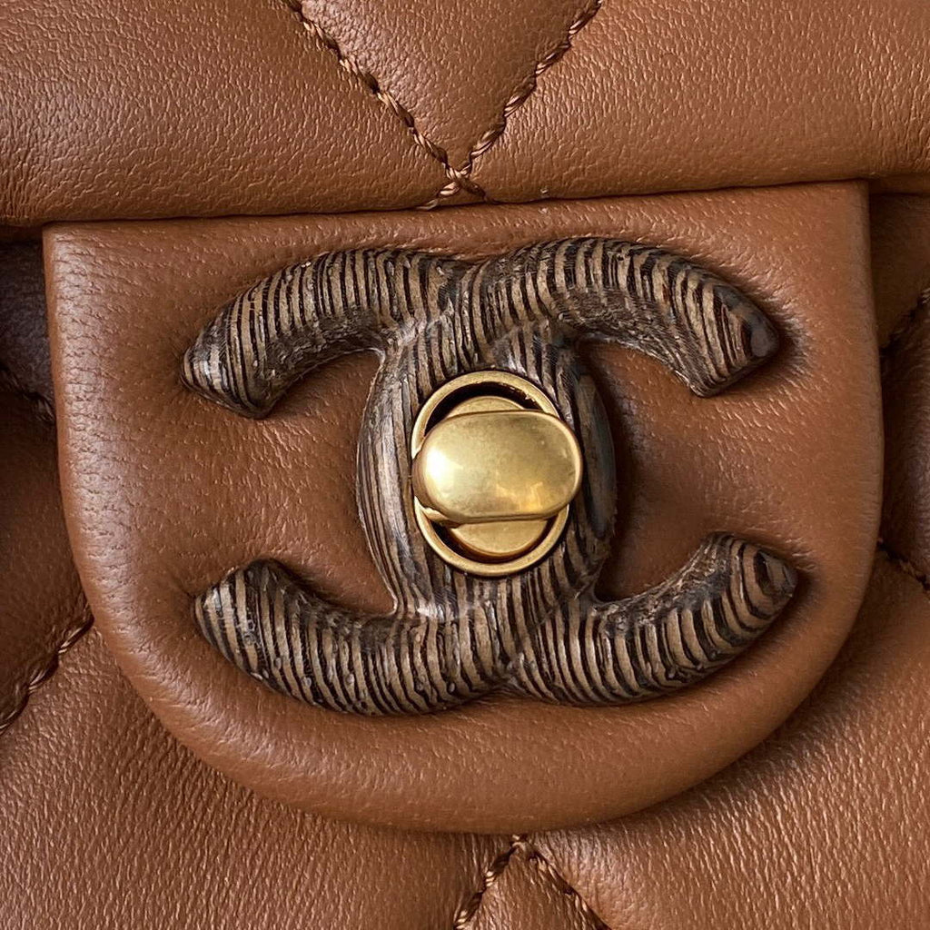 Chanel AS4165 Mini Flap Bag Lambskin Wenge Wood & Gold-Tone Metal Light Brown