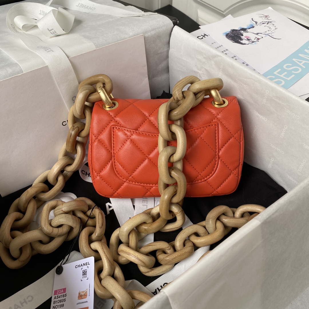 Chanel AS4165 Mini Flap Bag Lambskin Wenge Wood & Gold-Tone Metal Orange - Default Title - View 2