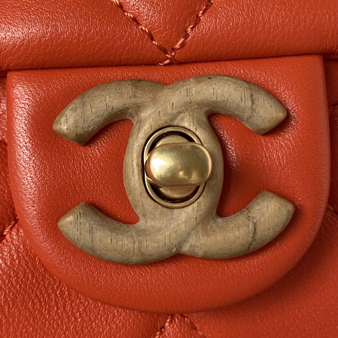 Chanel AS4165 Mini Flap Bag Lambskin Wenge Wood & Gold-Tone Metal Orange