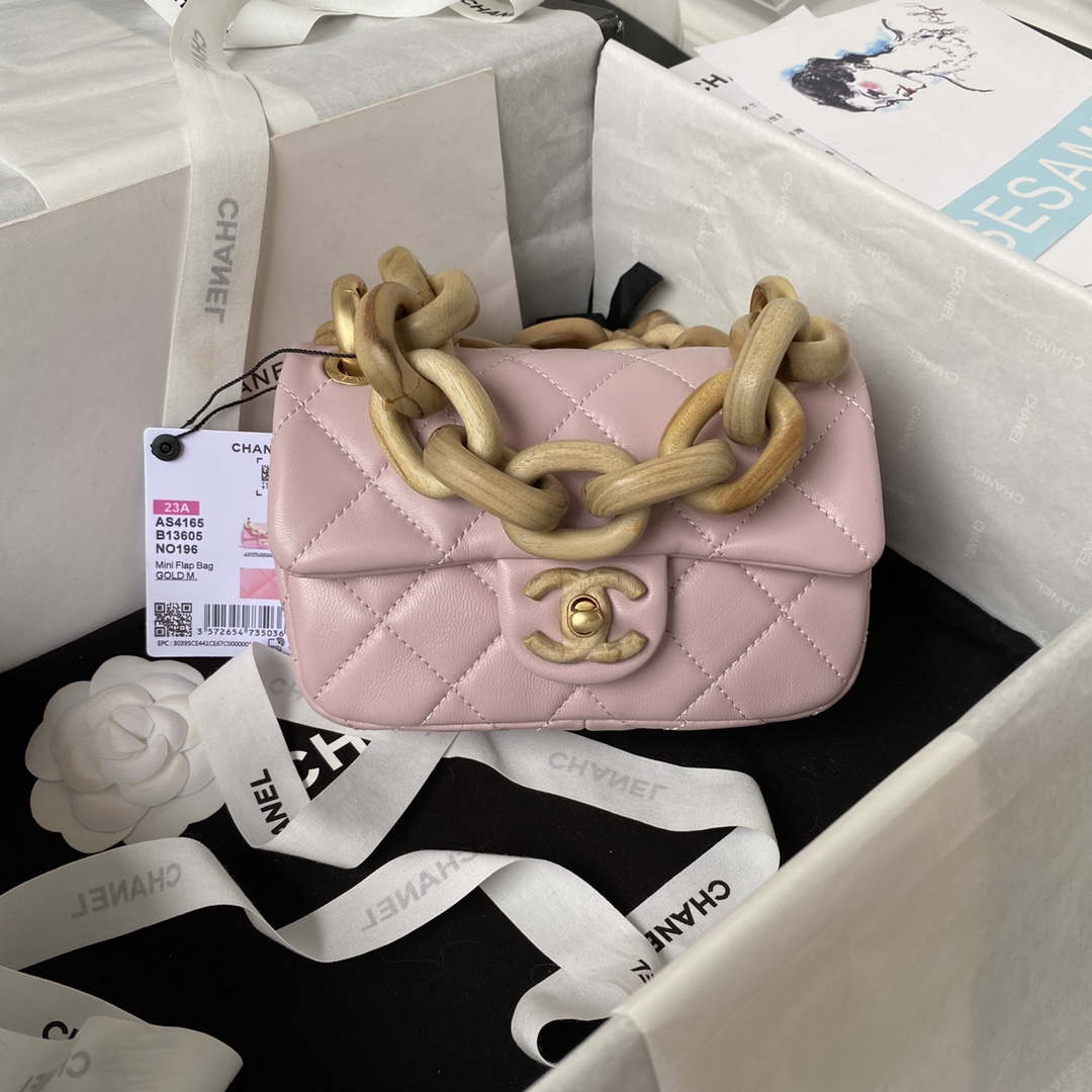 Chanel AS4165 Mini Flap Bag Lambskin Wenge Wood & Gold-Tone Metal Pink - Default Title - View 1