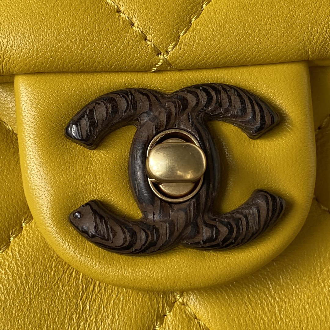 Chanel AS4165 Mini Flap Bag Lambskin Wenge Wood & Gold-Tone Metal Yellow