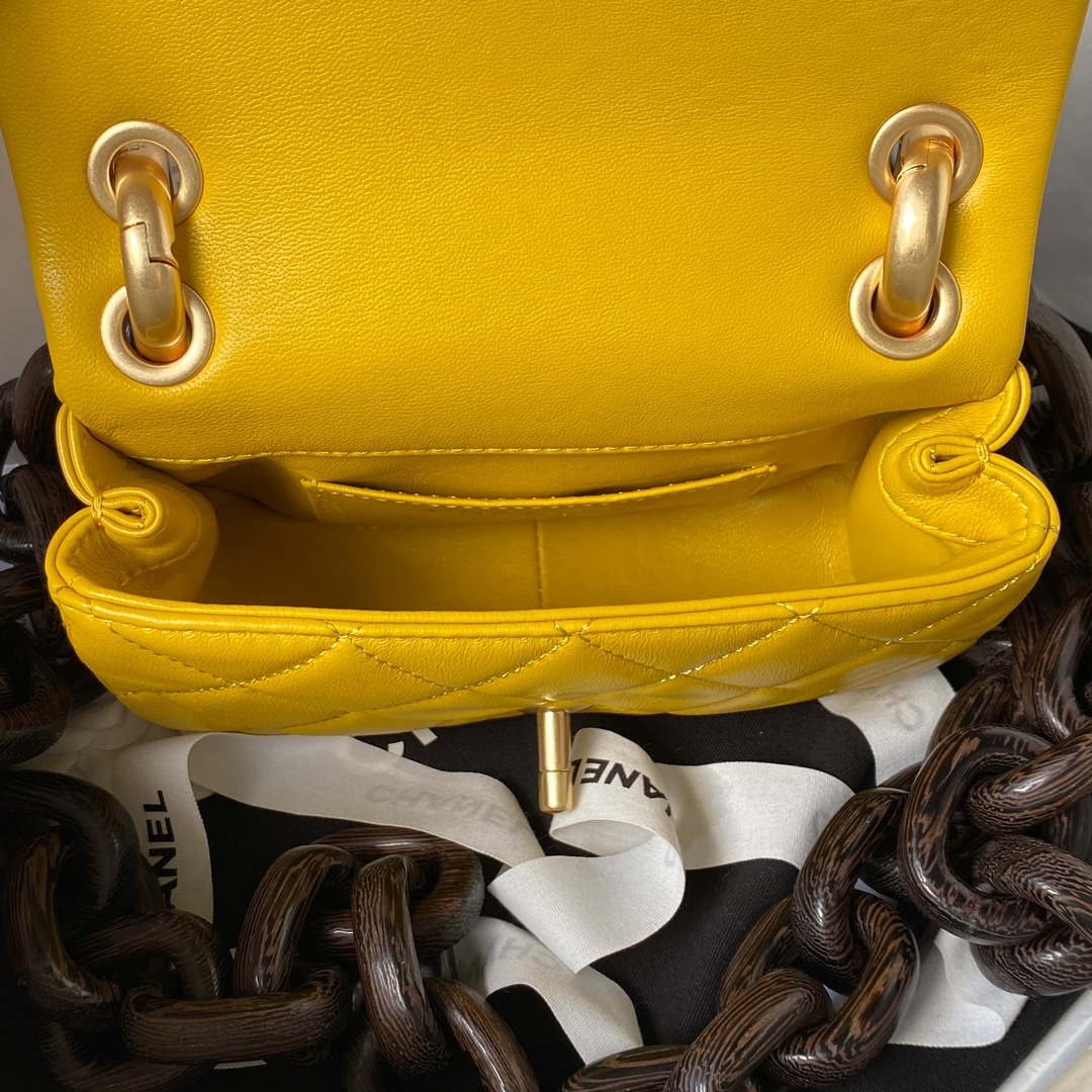 Chanel AS4165 Mini Flap Bag Lambskin Wenge Wood & Gold-Tone Metal Yellow - Default Title - View 7