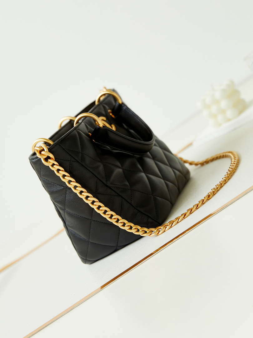 Chanel AS4188 Small Hobo Bag Shiny lambskin Gold Metal Black - Default Title - View 3