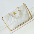 Chanel AS4188 Small Hobo Bag Shiny lambskin Gold Metal White - Default Title - View 1
