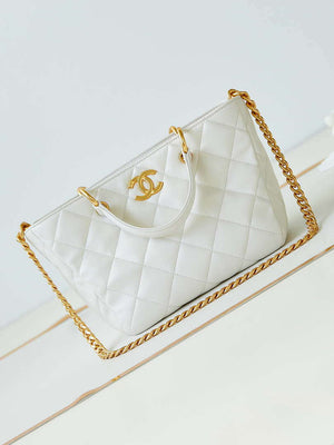 Chanel AS4188 Small Hobo Bag Shiny lambskin Gold Metal White - Default Title - View 1