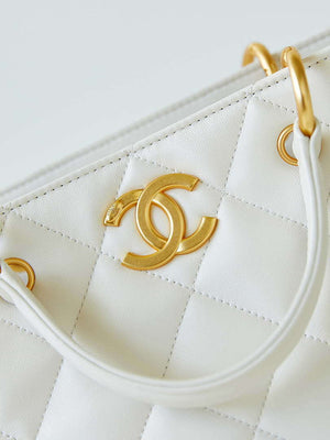 Chanel AS4188 Small Hobo Bag Shiny lambskin Gold Metal White - Default Title - View 2