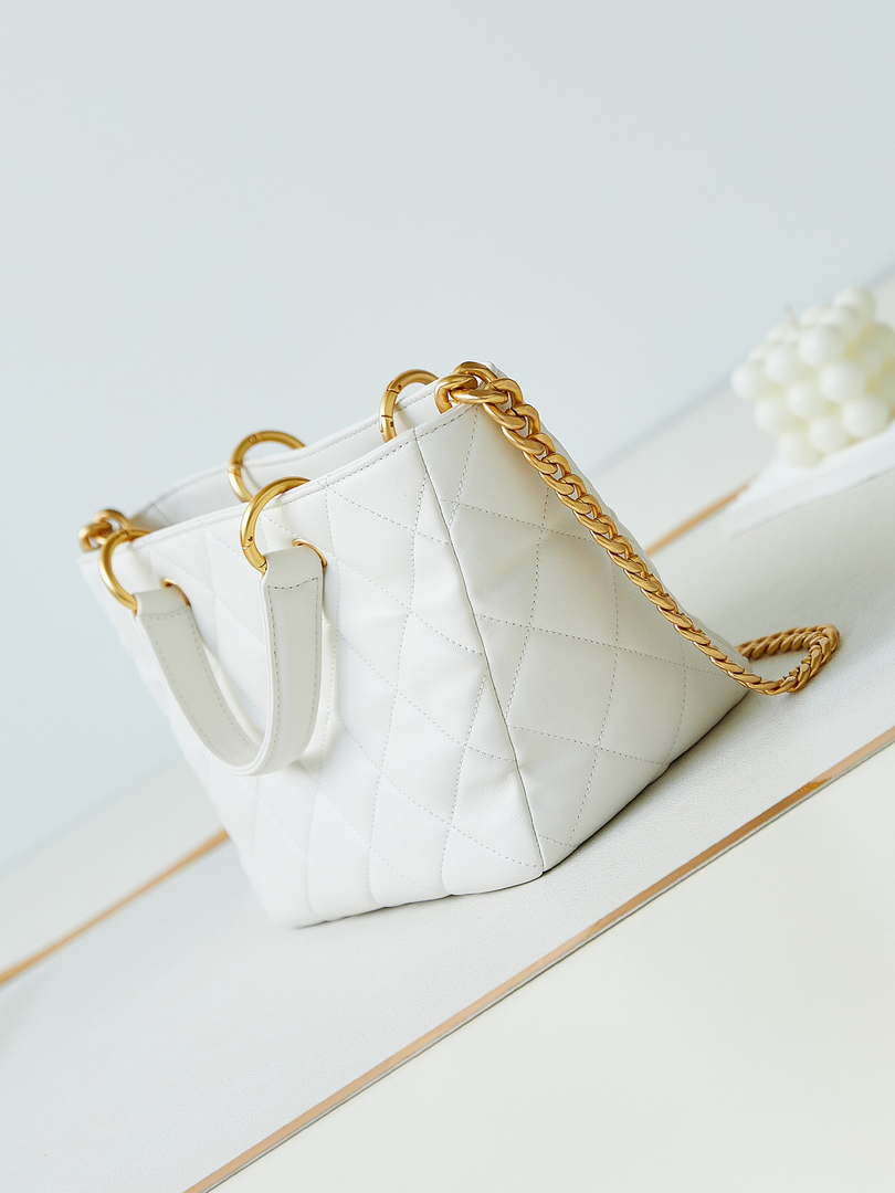 Chanel AS4188 Small Hobo Bag Shiny lambskin Gold Metal White - Default Title - View 4