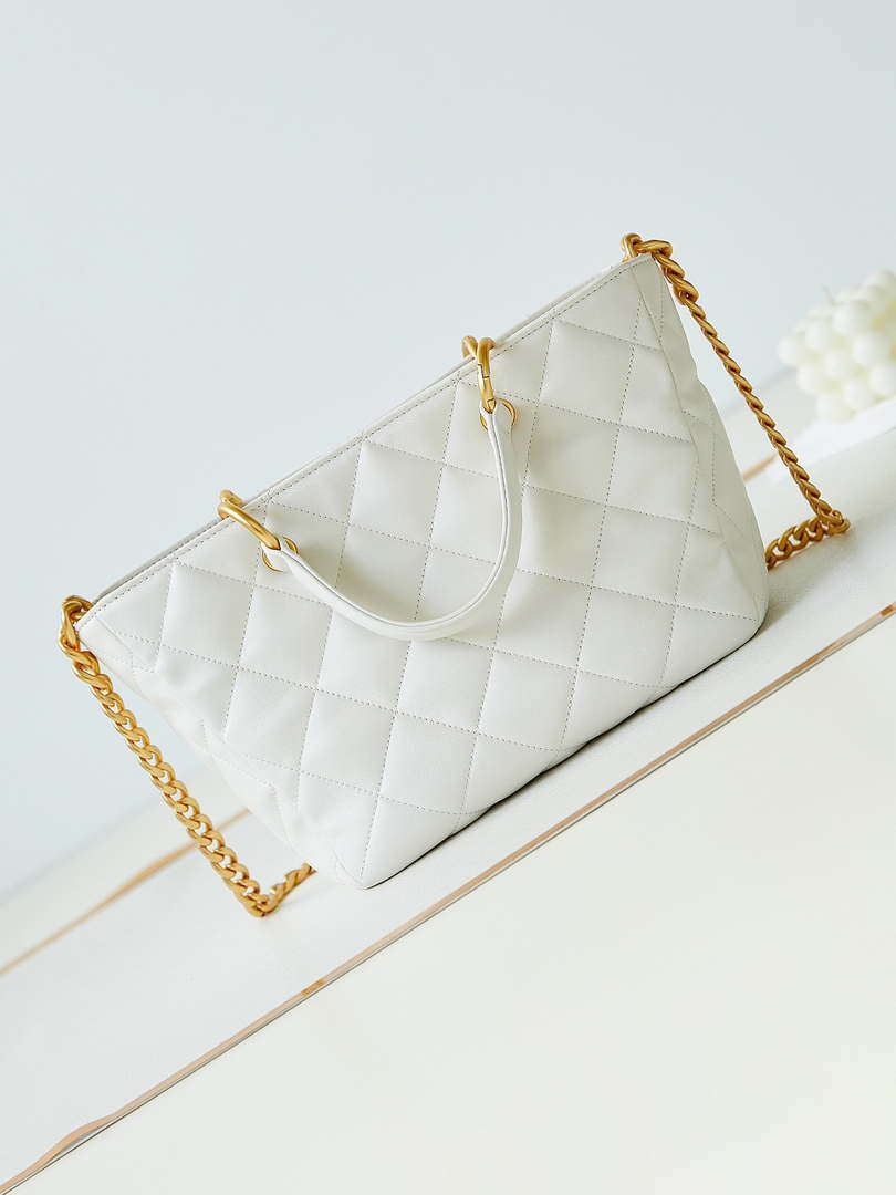 Chanel AS4188 Small Hobo Bag Shiny lambskin Gold Metal White - Default Title - View 5