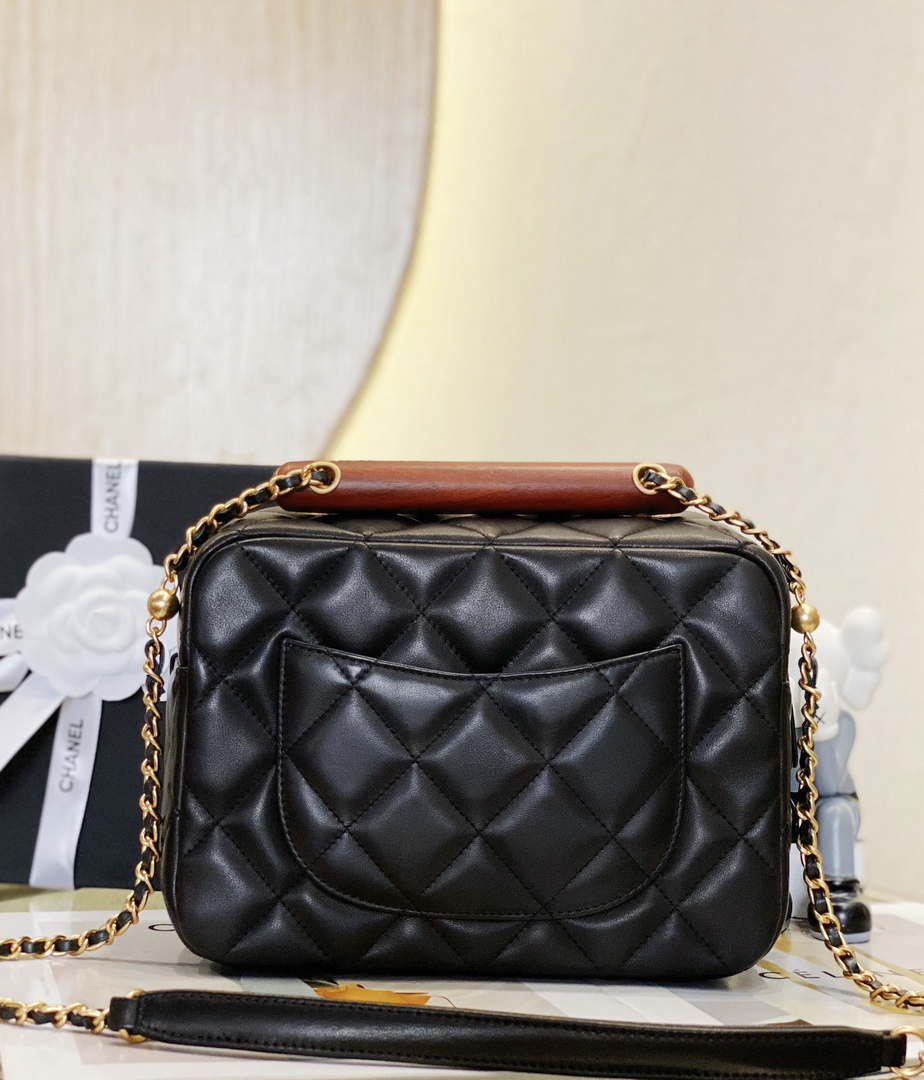Chanel AS4198 MINI BOWLING BAG Lambskin & Wenge Wood Black