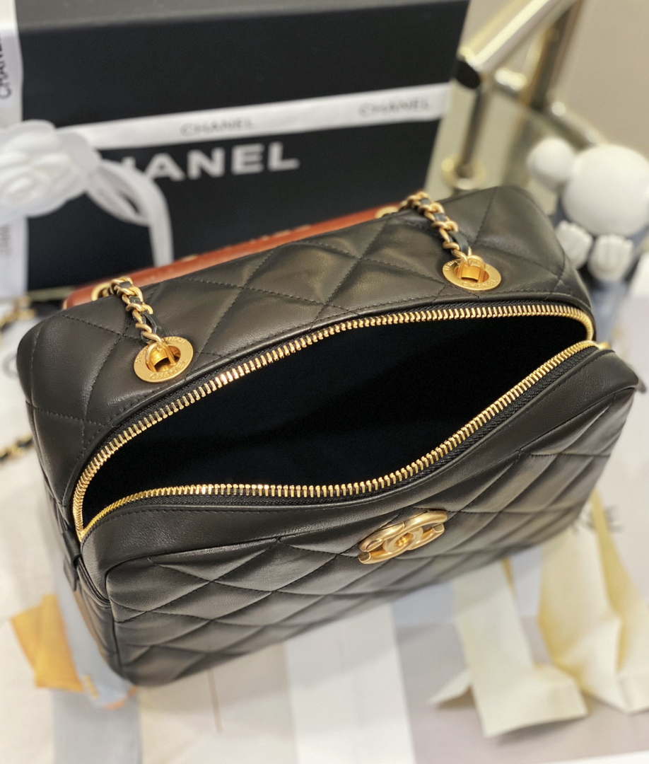Chanel AS4198 MINI BOWLING BAG Lambskin & Wenge Wood Black