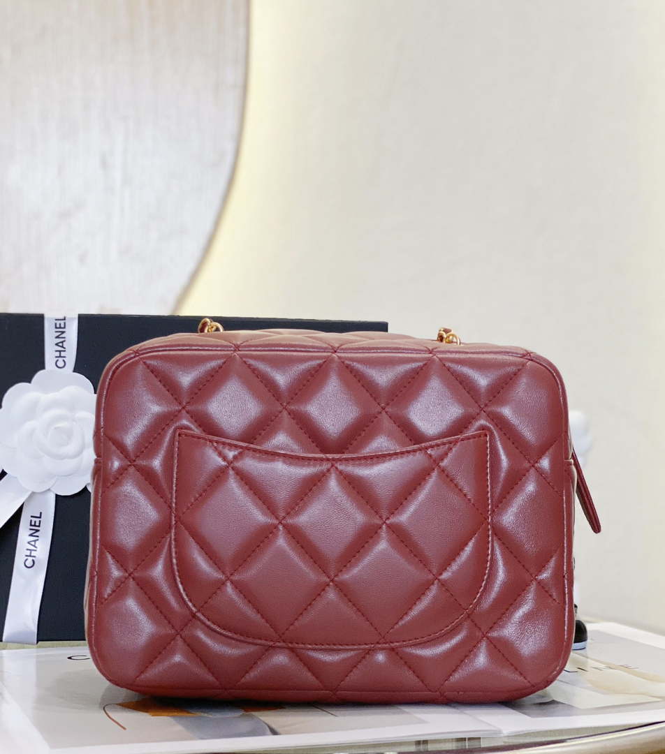 Chanel AS4198 MINI BOWLING BAG Lambskin & Wenge Wood Wine Red