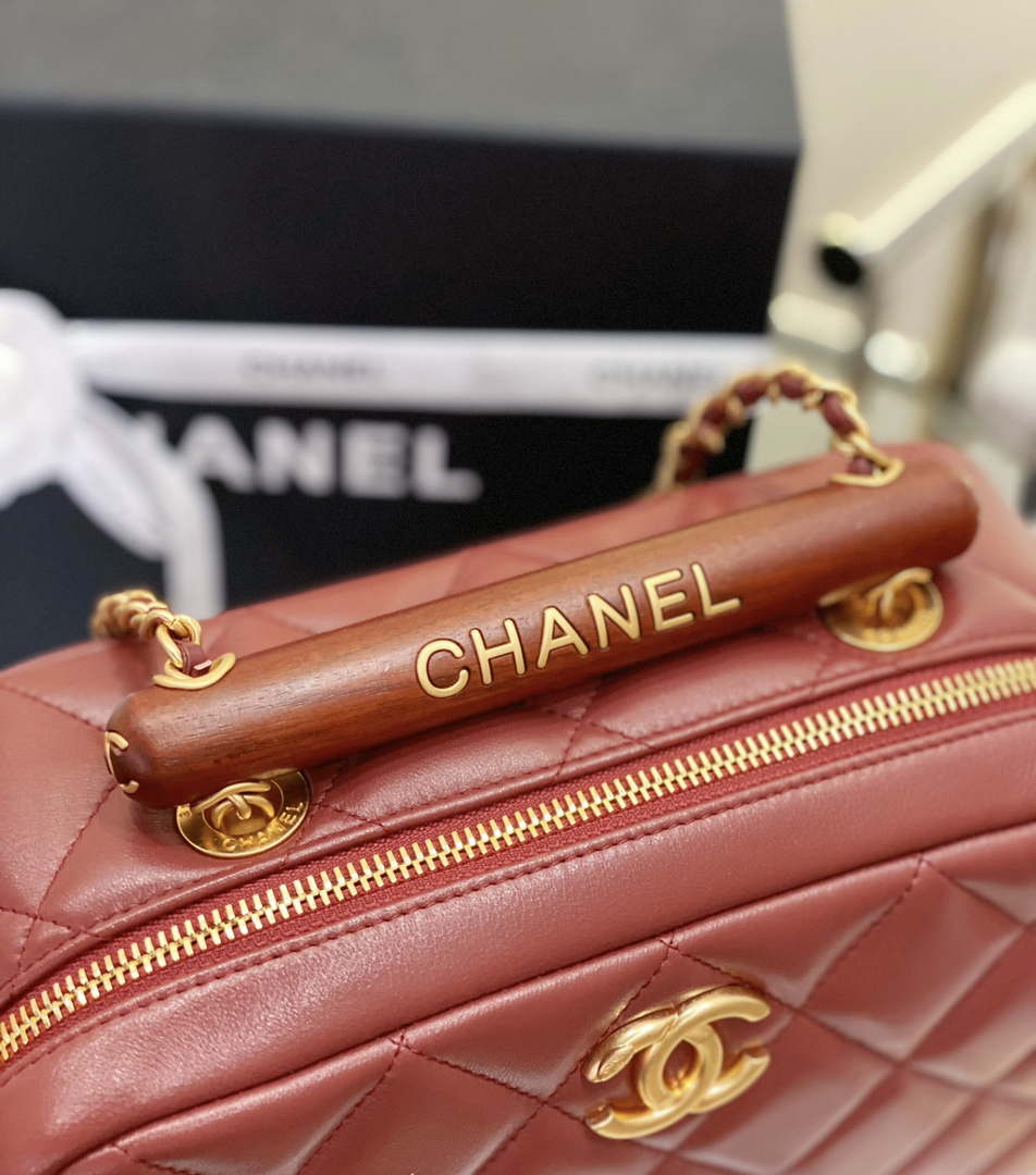 Chanel AS4198 MINI BOWLING BAG Lambskin & Wenge Wood Wine Red - Default Title - View 7