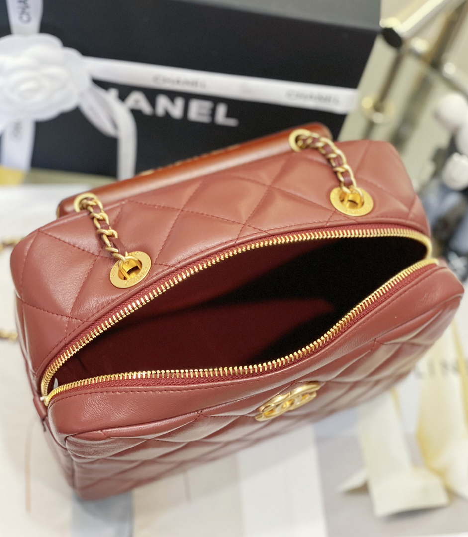 Chanel AS4198 MINI BOWLING BAG Lambskin & Wenge Wood Wine Red - Default Title - View 8