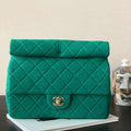Chanel AS4199 Clutch Wool Jersey & Gold-Tone Metal Dark Green - Default Title - View 1