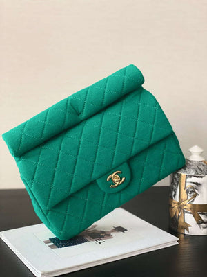 Chanel AS4199 Clutch Wool Jersey & Gold-Tone Metal Dark Green - Default Title - View 3