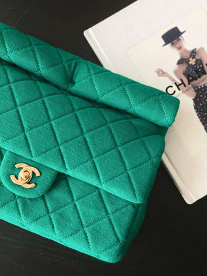 Chanel AS4199 Clutch Wool Jersey & Gold-Tone Metal Dark Green - Default Title - View 4