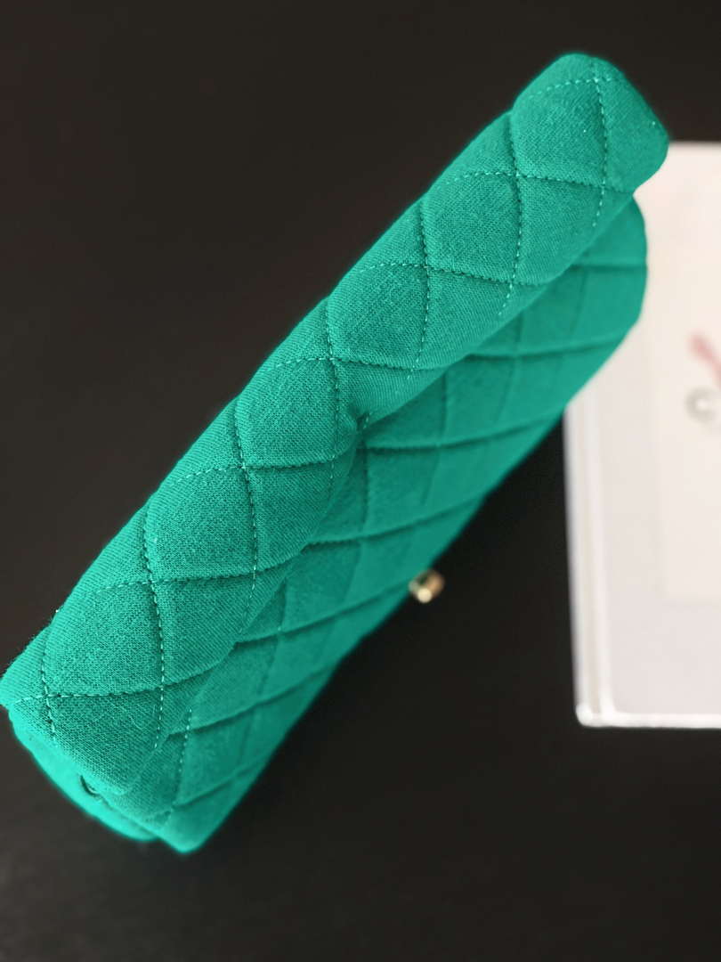 Chanel AS4199 Clutch Wool Jersey & Gold-Tone Metal Dark Green - Default Title - View 6