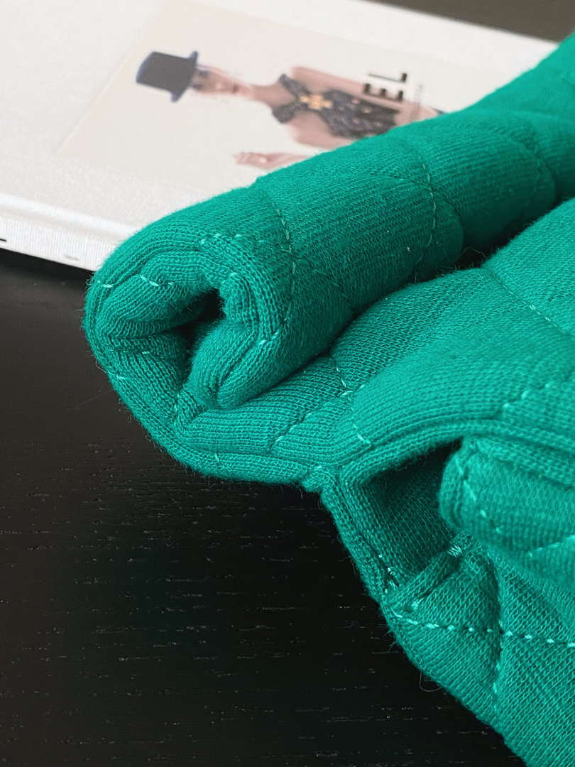 Chanel AS4199 Clutch Wool Jersey & Gold-Tone Metal Dark Green