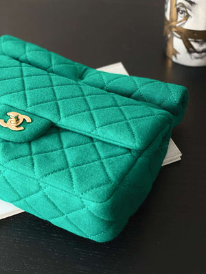 Chanel AS4199 Clutch Wool Jersey & Gold-Tone Metal Dark Green - Default Title - View 8