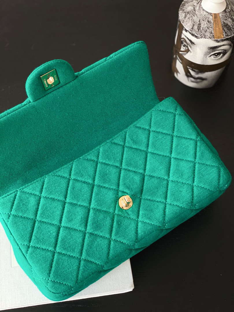 Chanel AS4199 Clutch Wool Jersey & Gold-Tone Metal Dark Green - Default Title - View 9