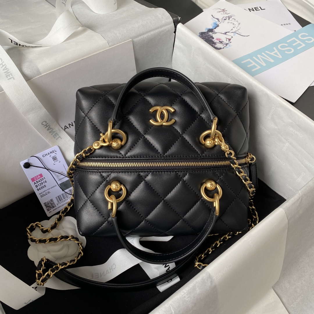 Chanel AS4201 Bag With Top Handle Calfskin Black - Default Title - View 1