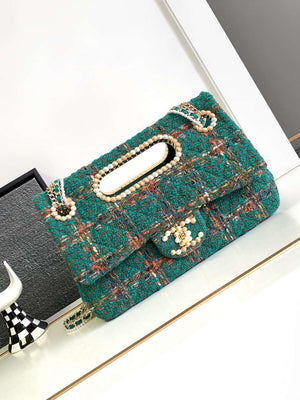 Chanel AS4221 large Flap Bag with top Handle Wool and Silk Tweed Glass and Wooden Pearls - Default Title - View 1