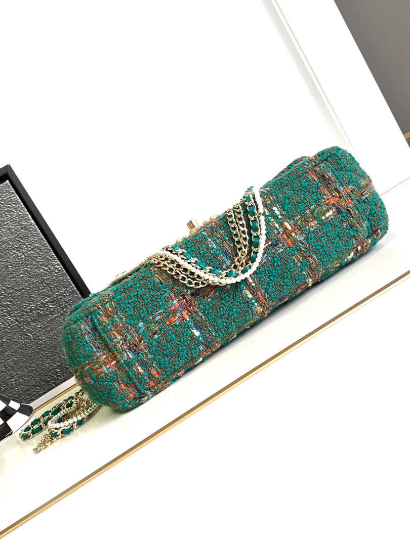 Chanel AS4221 large Flap Bag with top Handle Wool and Silk Tweed Glass and Wooden Pearls - Default Title - View 4
