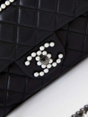 Chanel AS4221 Small Shopping Bag Aged Shiny Lambskin Crystal Pearls & Black Metal Black - Default Title - View 2