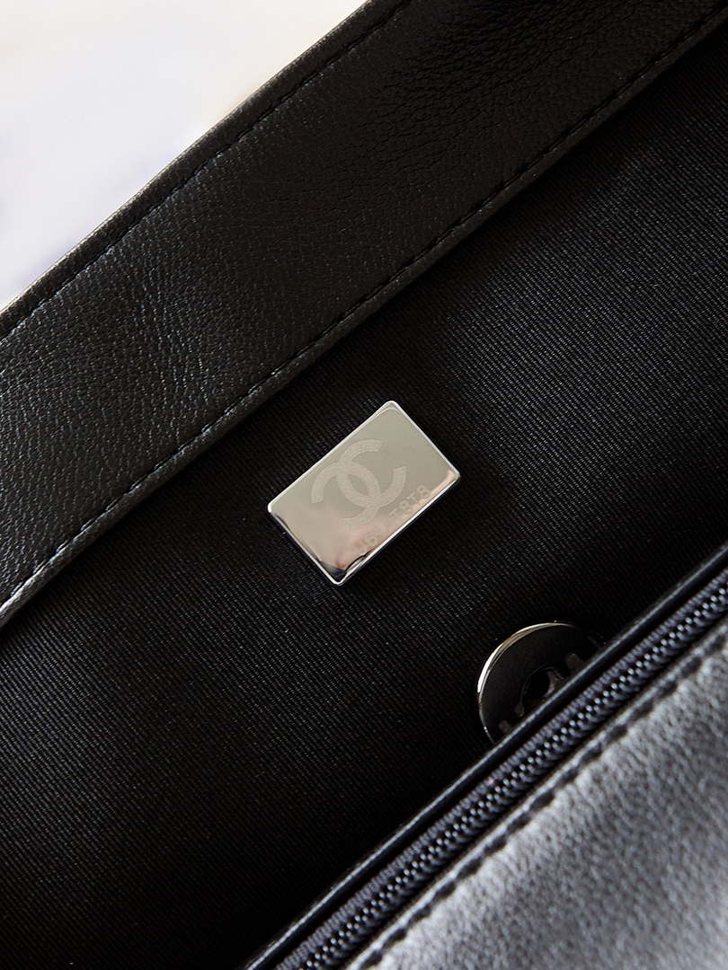 Chanel AS4221 Small Shopping Bag Aged Shiny Lambskin Crystal Pearls & Black Metal Black - Default Title - View 8