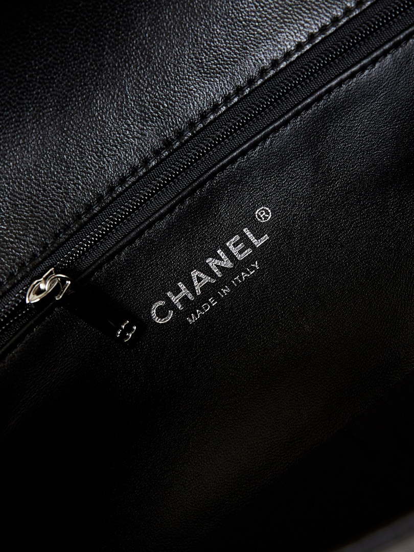 Chanel AS4221 Small Shopping Bag Aged Shiny Lambskin Crystal Pearls & Black Metal Black