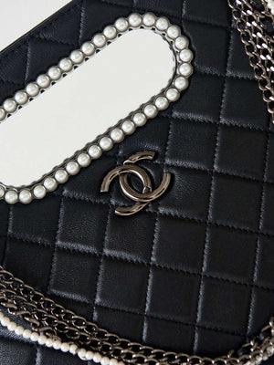 Chanel AS4222 Shopping Bag Aged Shiny Lambskin  Crystal Pearls & Black Metal Black - Default Title - View 2