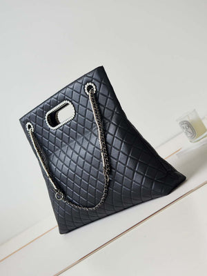 Chanel AS4223 Large Shopping Bag Aged Shiny Lambskin Crystal Pearls & Black Metal Black - Default Title - View 4