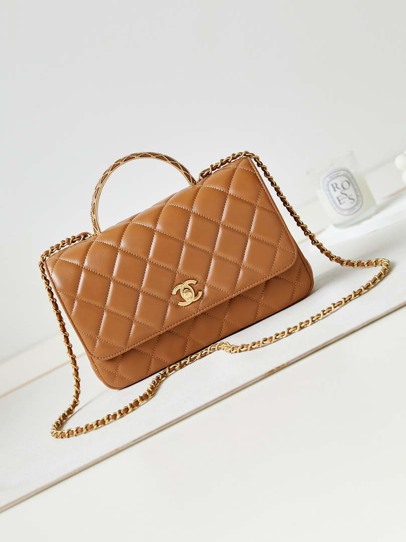 Chanel AS4232 Small Flap Bag With Top Handle Lambskin Brown - Default Title - View 1