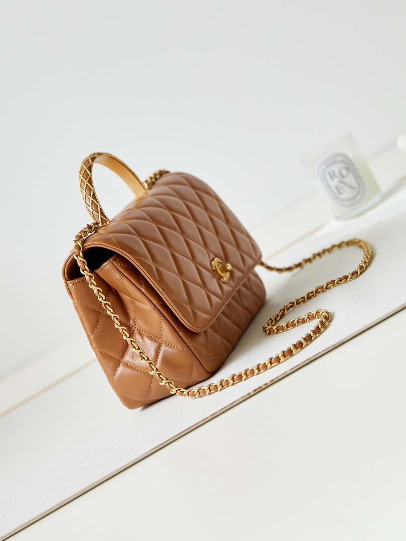 Chanel AS4232 Small Flap Bag With Top Handle Lambskin Brown