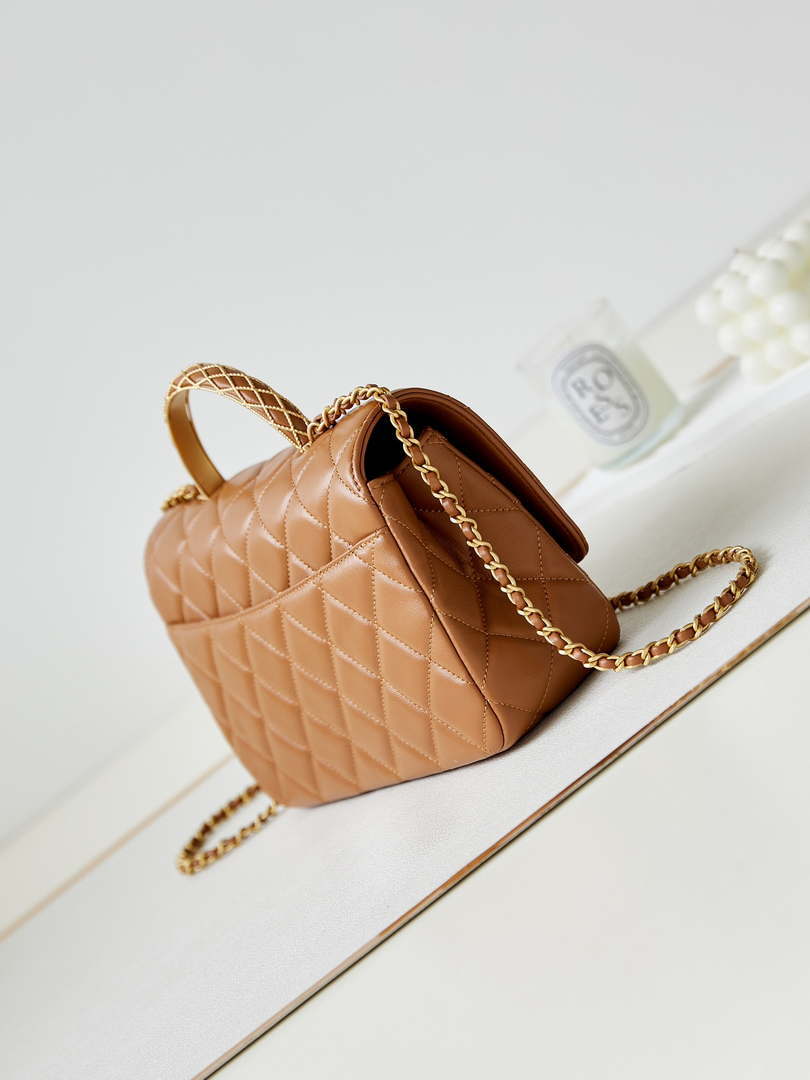 Chanel AS4232 Small Flap Bag With Top Handle Lambskin Brown - Default Title - View 3