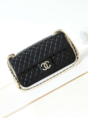 Chanel AS4245 Flap Bag Lambskin With Pearl & Metal Chain Black - Default Title - View 1