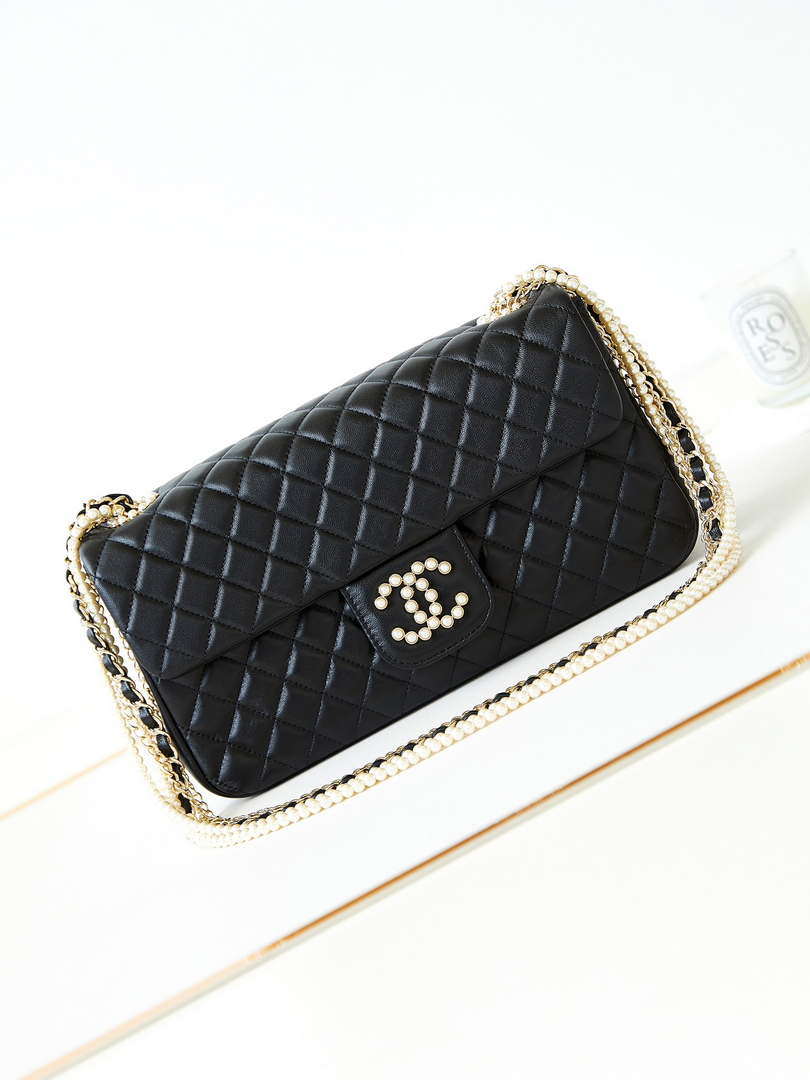 Chanel AS4245 Flap Bag Lambskin With Pearl & Metal Chain Black - Default Title - View 1
