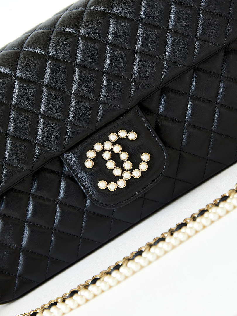 Chanel AS4245 Flap Bag Lambskin With Pearl & Metal Chain Black - Default Title - View 2