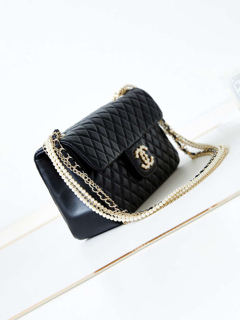 Chanel AS4245 Flap Bag Lambskin With Pearl & Metal Chain Black - Default Title - View 5