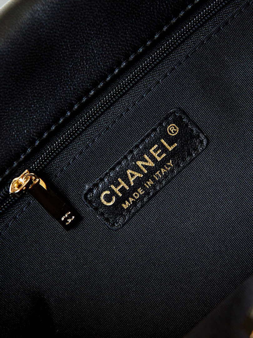 Chanel AS4245 Flap Bag Lambskin With Pearl & Metal Chain Black