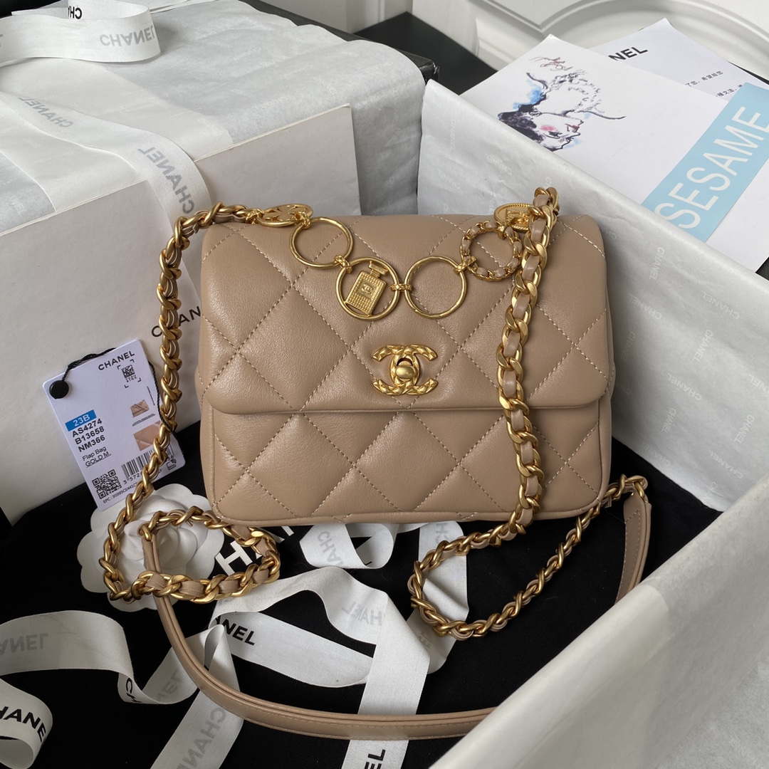 Chanel AS4274 Mini Flap Crossbody Bag Lambskin Apricot - Default Title - View 1