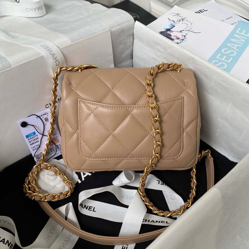 Chanel AS4274 Mini Flap Crossbody Bag Lambskin Apricot