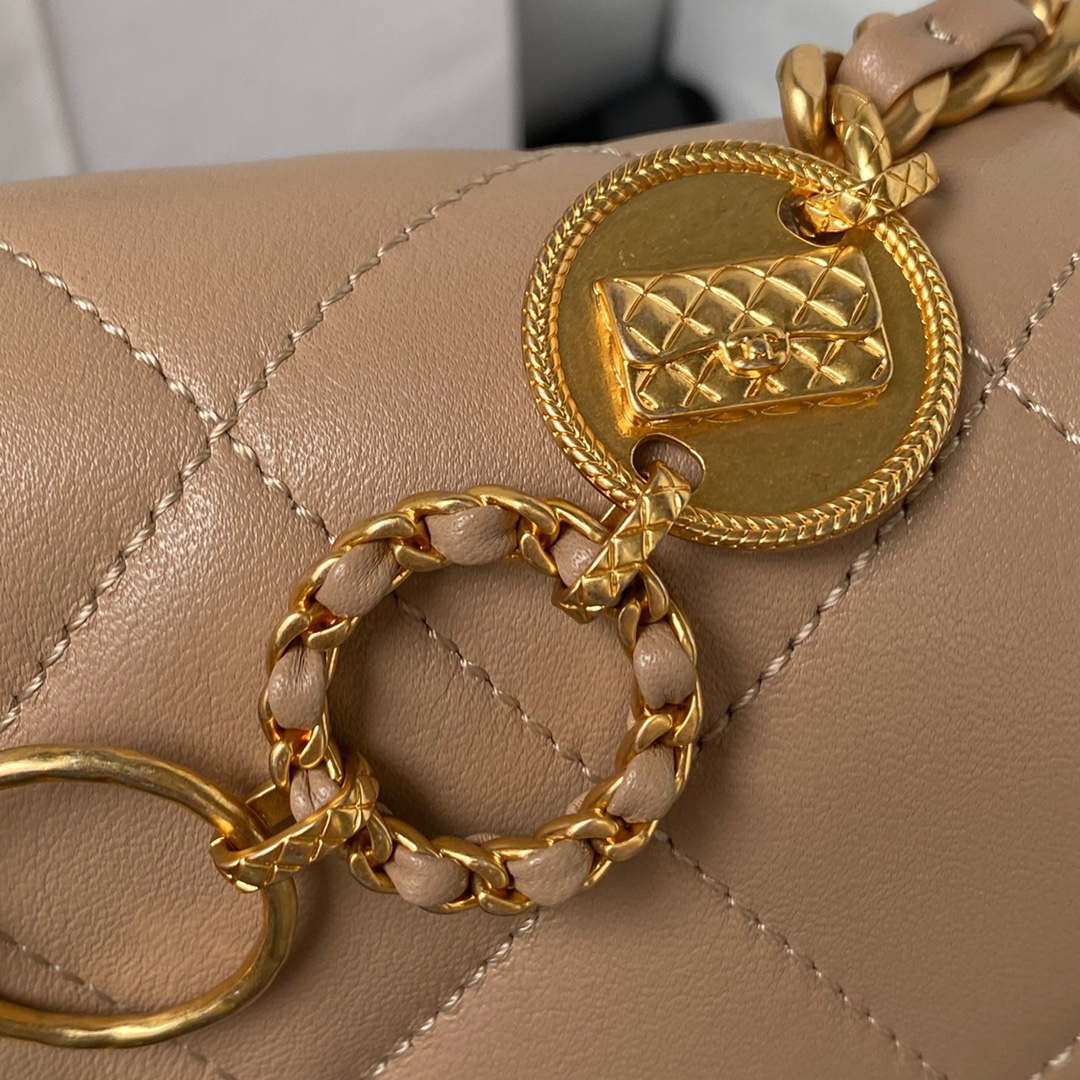 Chanel AS4274 Mini Flap Crossbody Bag Lambskin Apricot