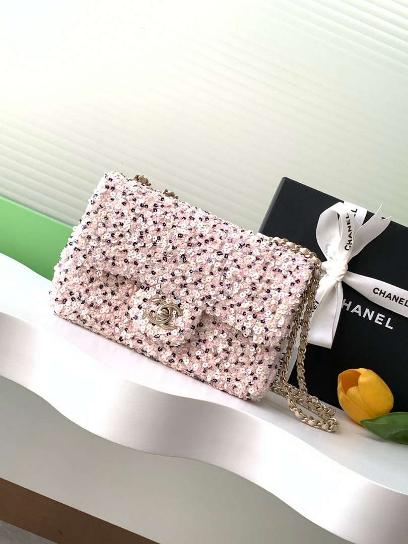 Chanel AS4298 24K Mini Flap Sequin Series CF Apricot Pink - Default Title - View 1