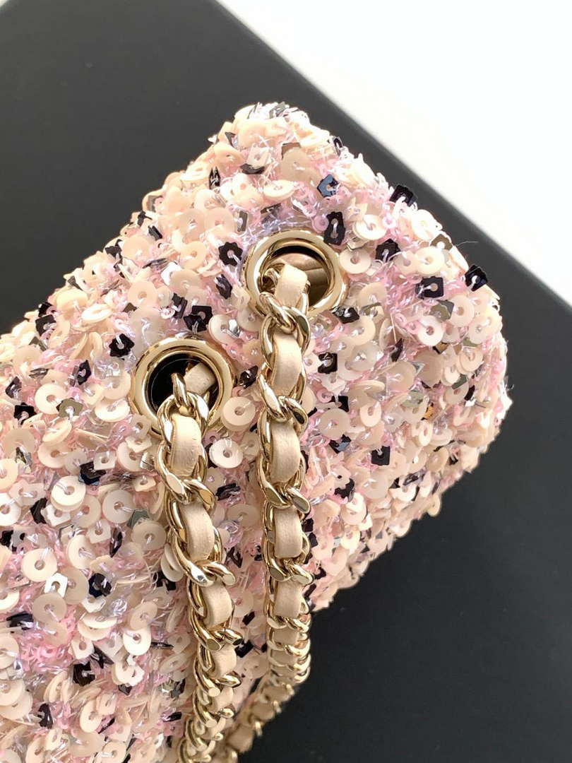Chanel AS4298 24K Mini Flap Sequin Series CF Apricot Pink