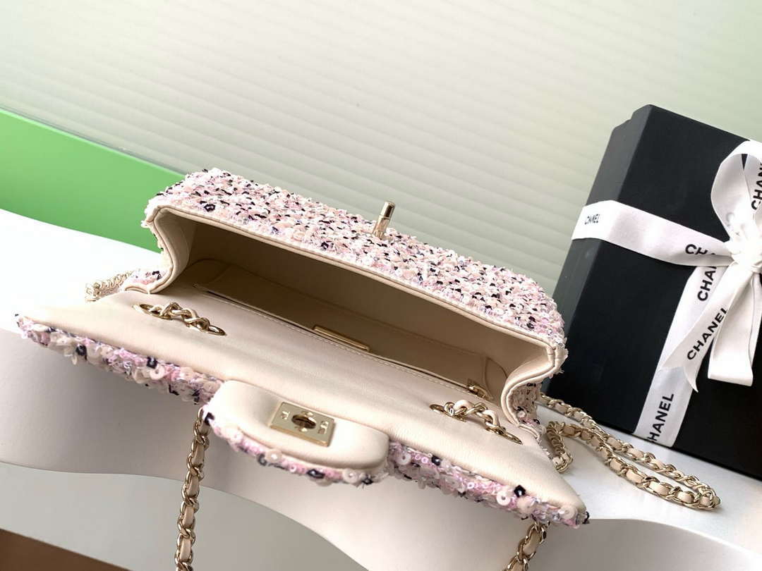 Chanel AS4298 24K Mini Flap Sequin Series CF Apricot Pink