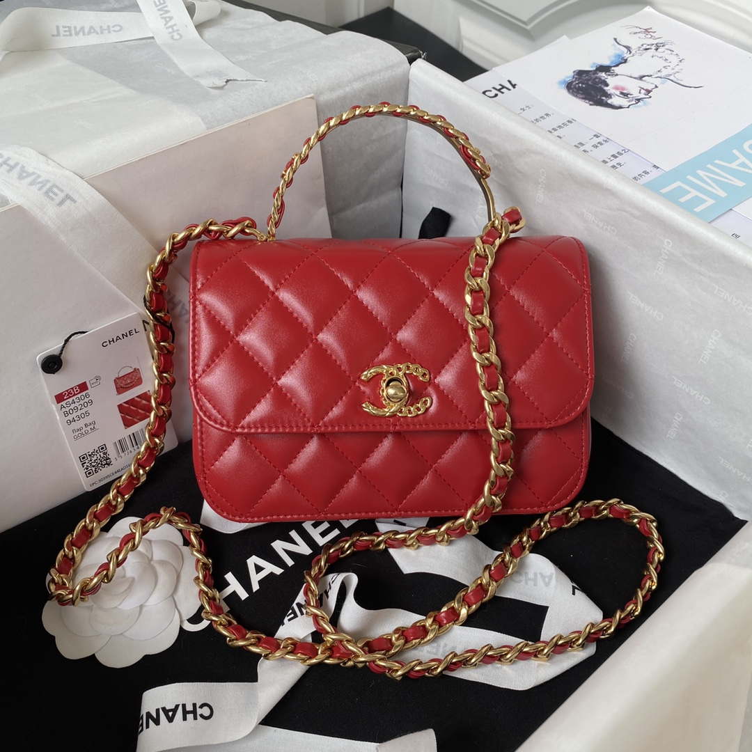 Chanel AS4306 Small Flap bag with Handle Lambskin Red - Default Title - View 1