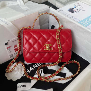 Chanel AS4306 Small Flap bag with Handle Lambskin Red - Default Title - View 1